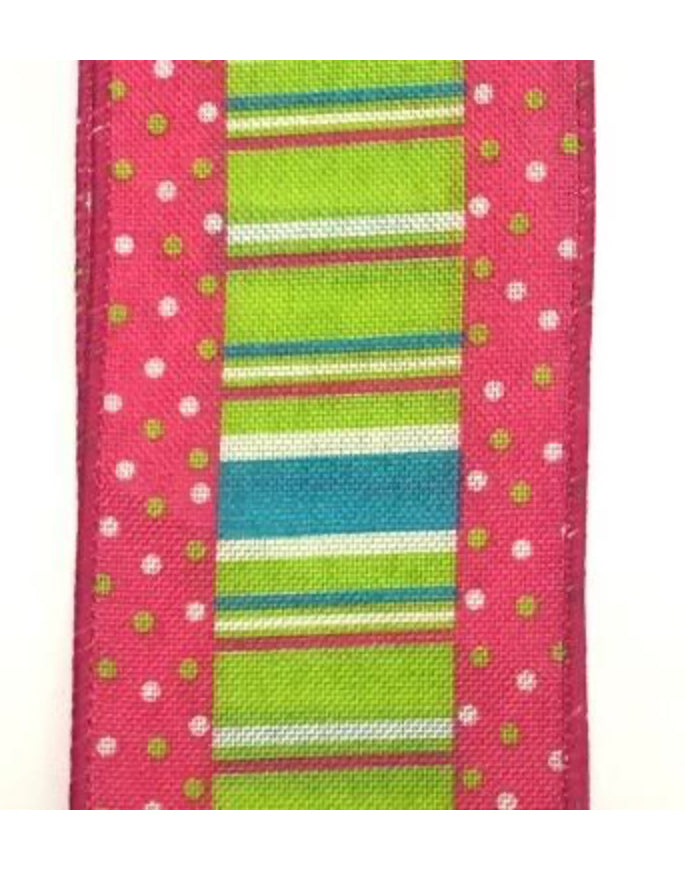 Linen Spring Stripes/Dots Edge - Fuscia