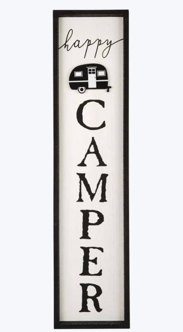 Wood Framed Camper Vertical Wall Sign