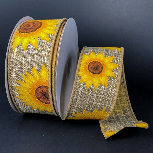 Wired Linen Sunflowers Ribbon